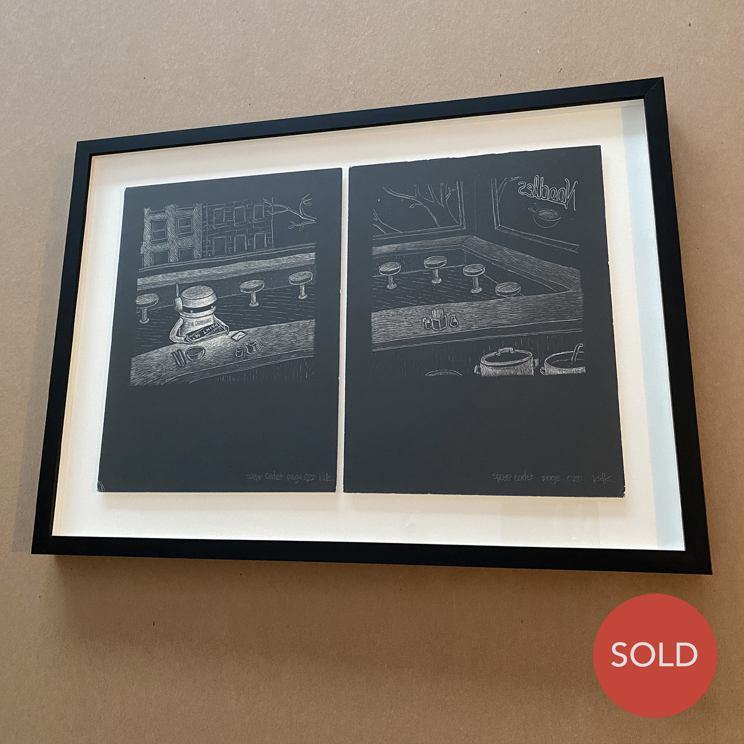 Original Scratchboard Drawings: Two Page Spread (pp. 22 & 23) from SPACE CADET Graphic Novel