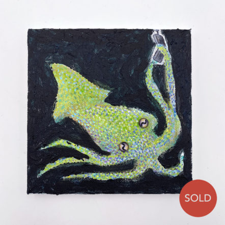 Original Painting: Squid Texting on a Flip Phone