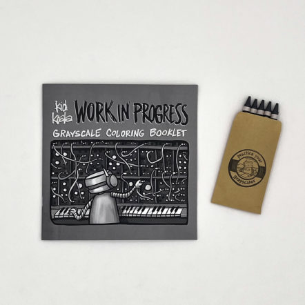 Kid Koala Work-in-Progress Grayscale Coloring Book + Crayon Kit