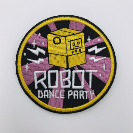 ROBOT DANCE PARTY Official Embroidered Iron-On CIRCLE PATCH!