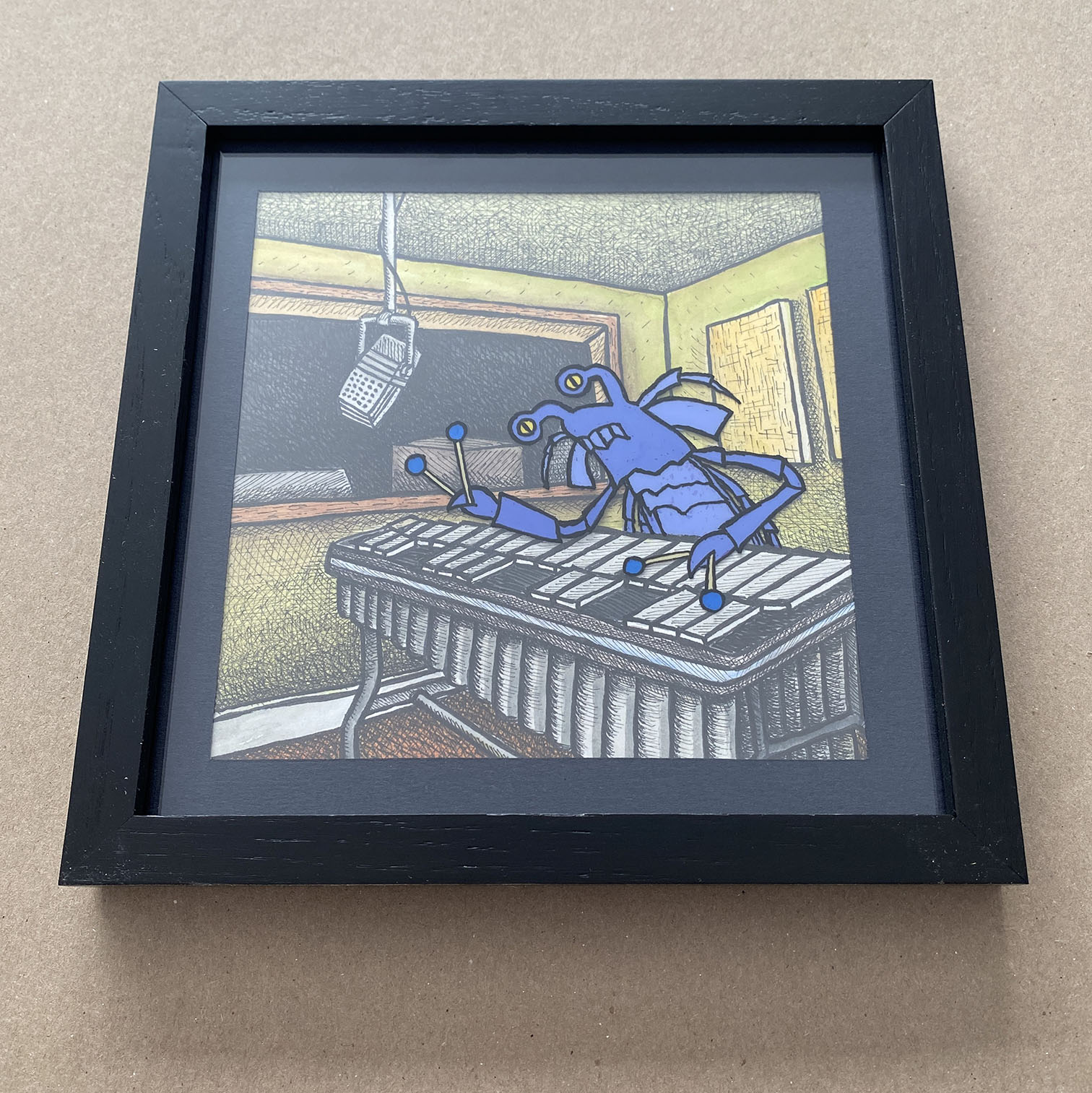 Original 2D Cel Painting: Creature Corners - Mantis Shrimp on Vibraphone