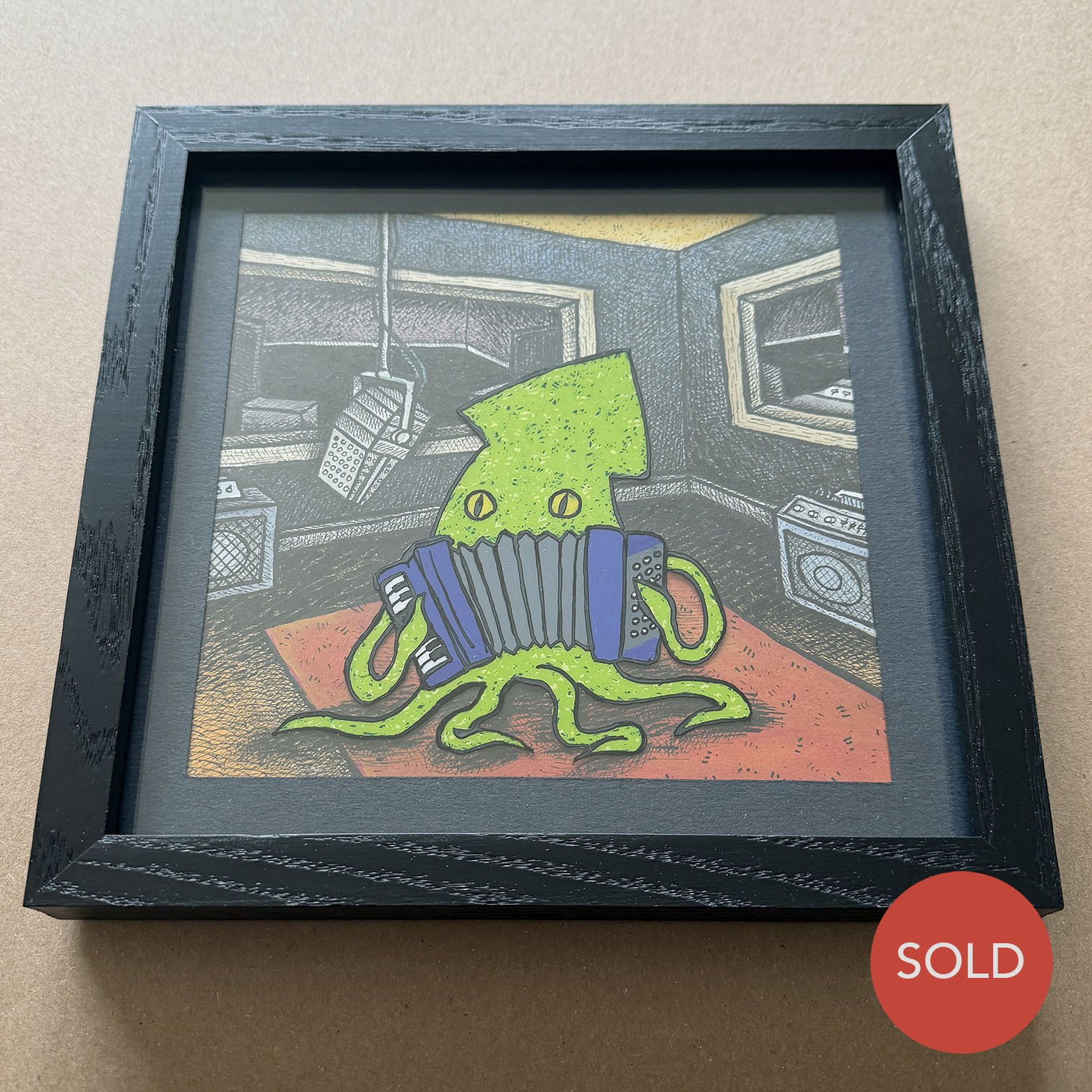 Original 2D Cel Painting: Creature Corners - Squid on Accordion